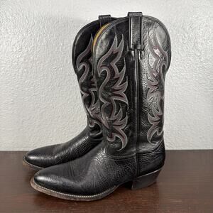 Nocona Mens Western Cowboy Boots Black Leather Made in USA Size 11 A Embroidered